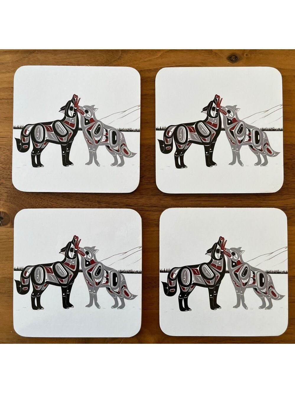 COASTERS Set of 4 Wolves United Richard Shorty Northern Tuchone Indigenous Art